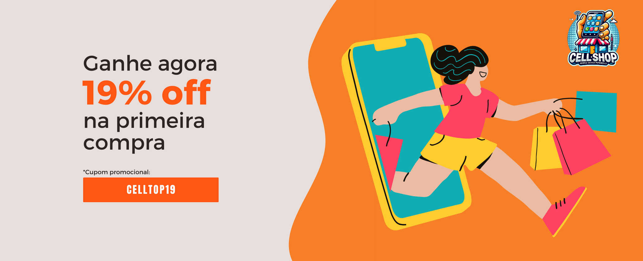 banner de divulgação desconto de 19 porcento na primeira compra!